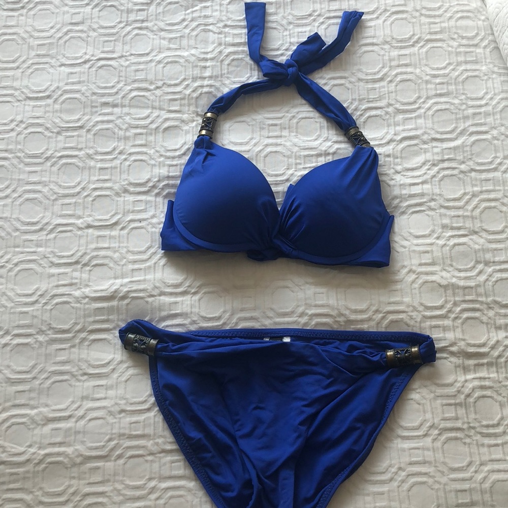 Royal blue bikini with embellishments